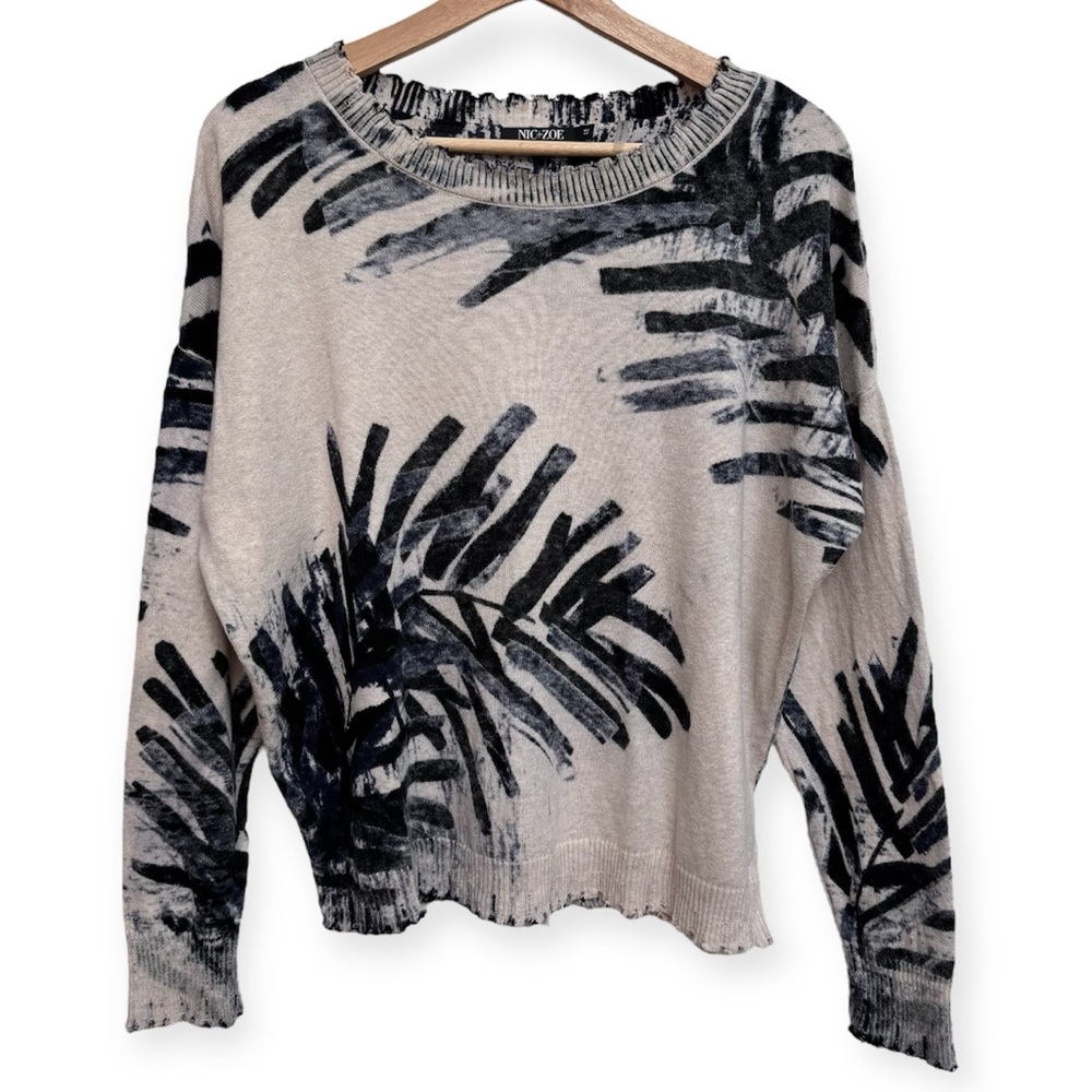 NIC+ZOE Black and Cream Patterned Crew Neck Sweater